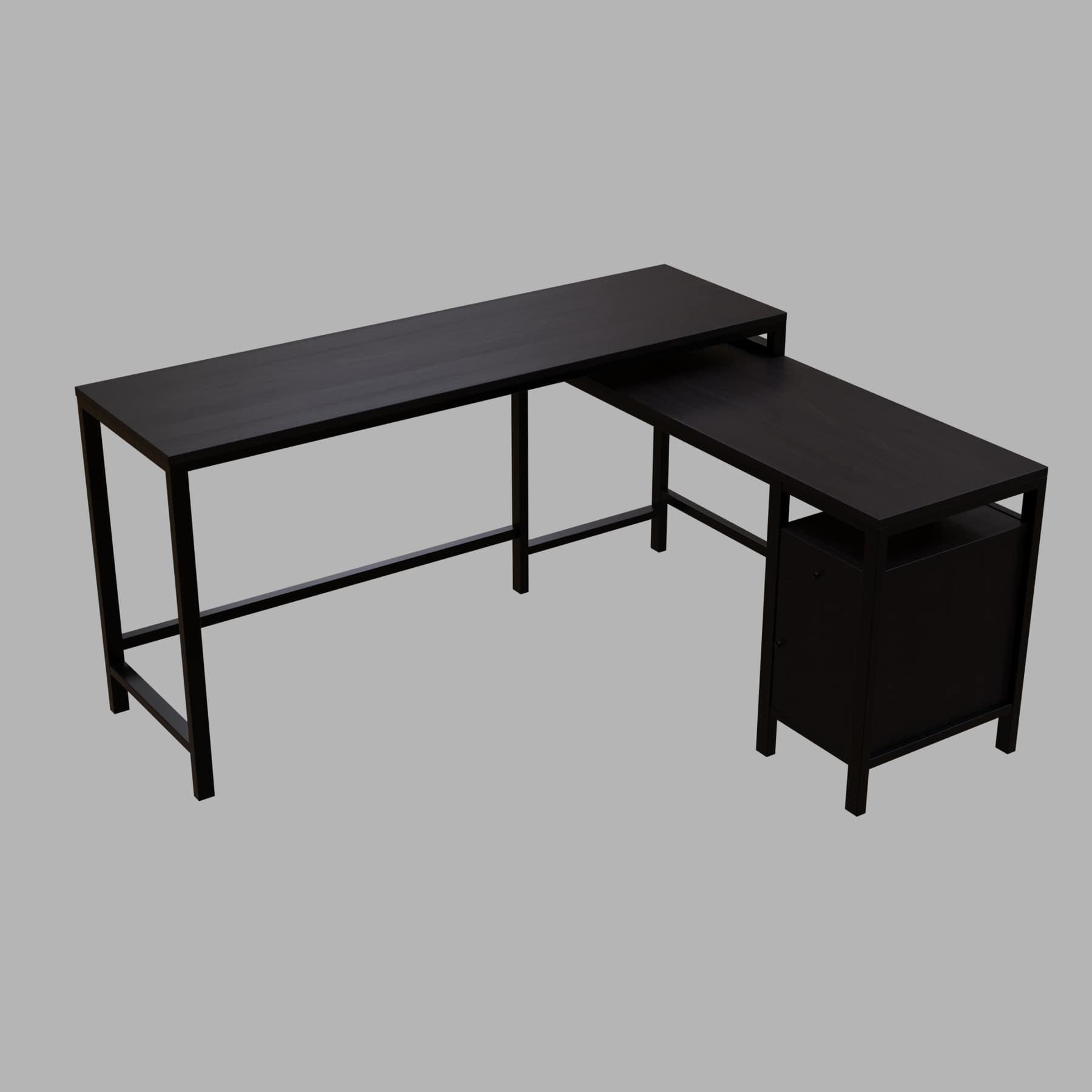 Maru l shaped Office Table with Storage Design in brown finish - Ouch Cart