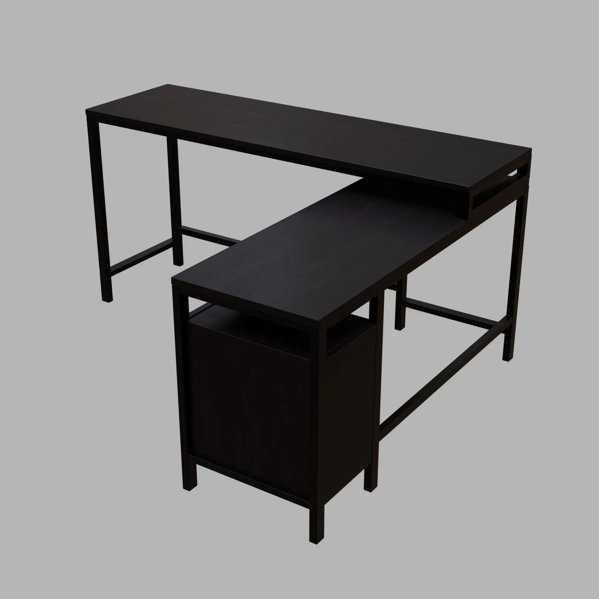 Maru l shaped Office Table with Storage Design in brown finish - Ouch Cart