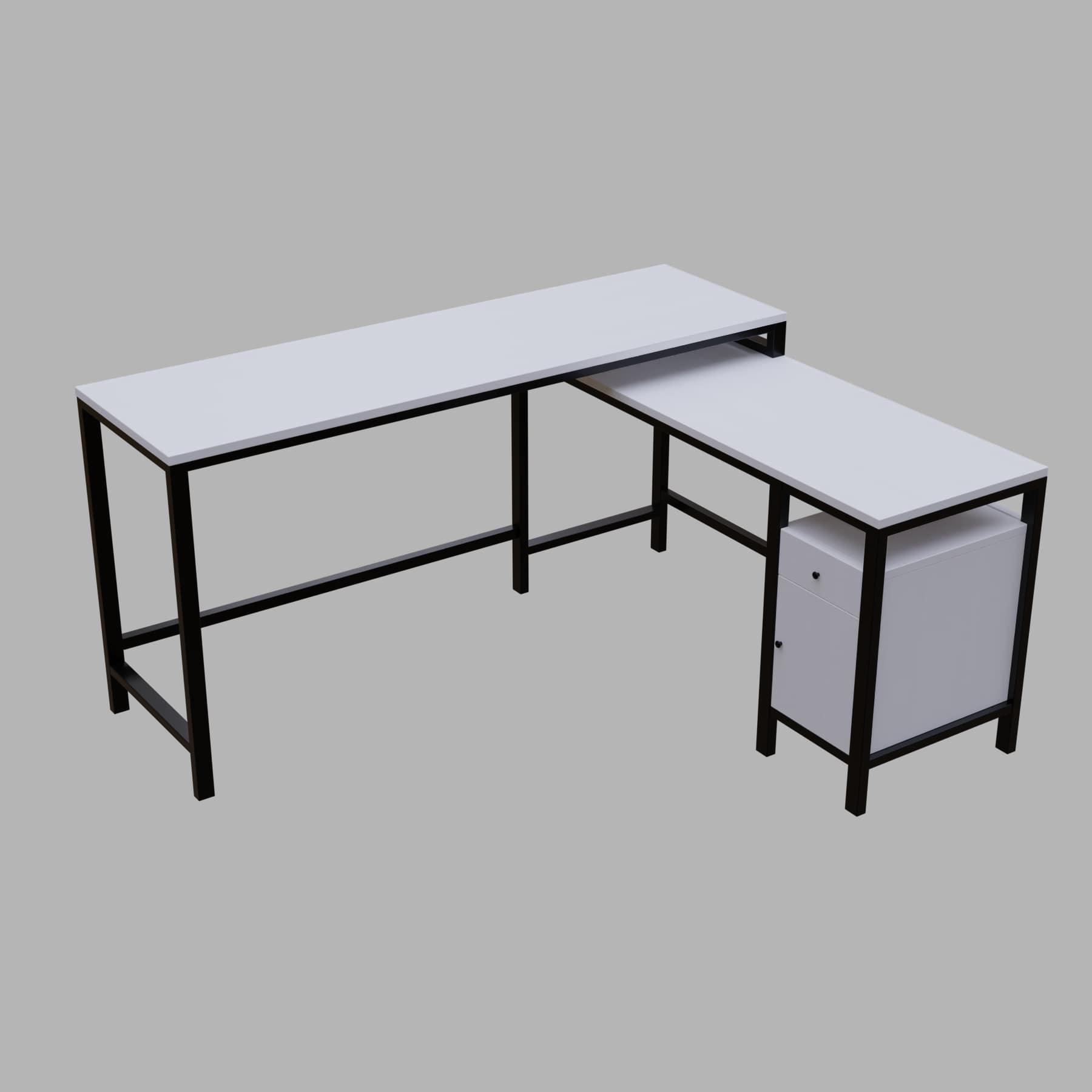 Maru l shaped Executive Desk with storage Design in white finish - Ouch Cart