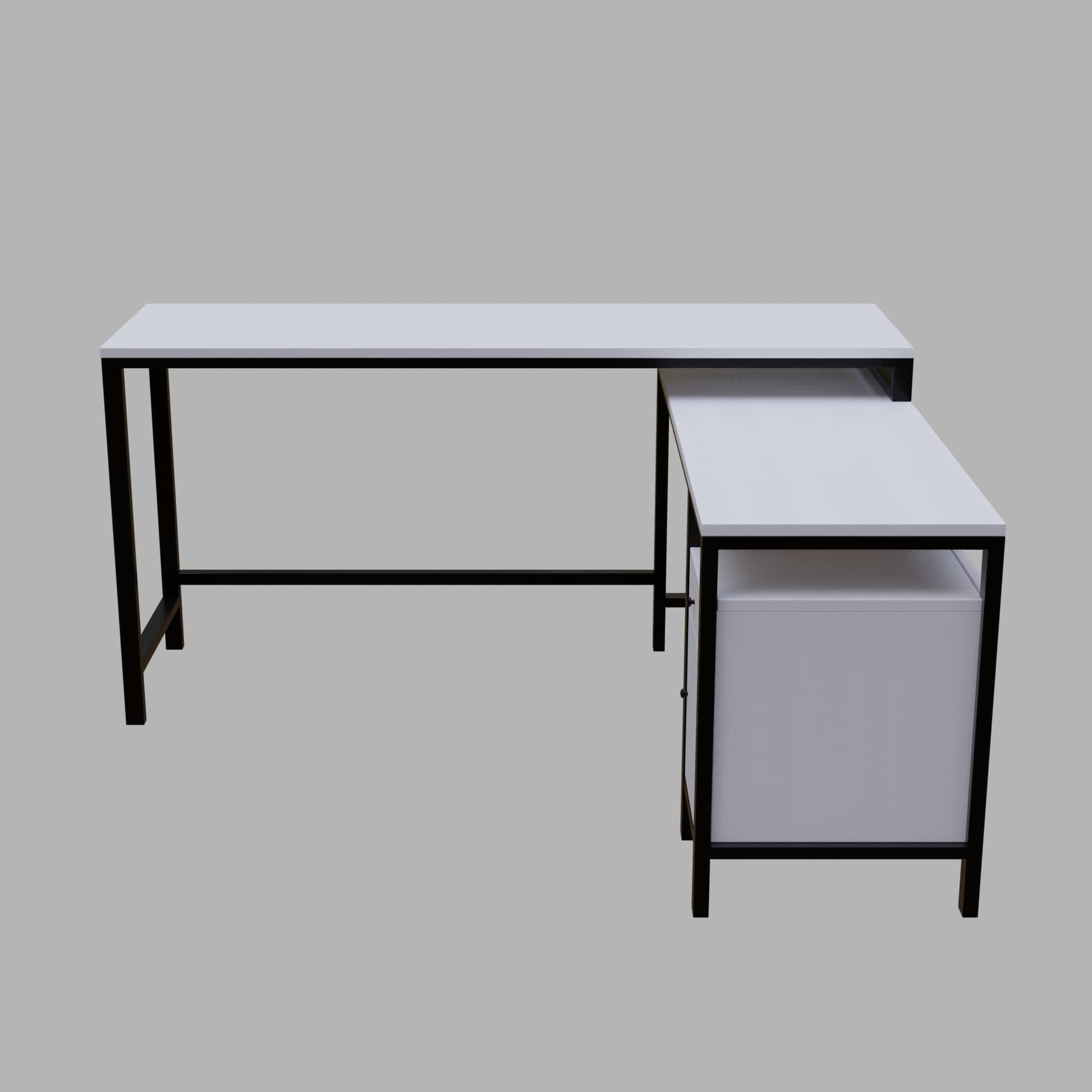 Maru l shaped Executive Desk with storage Design in white finish - Ouch Cart