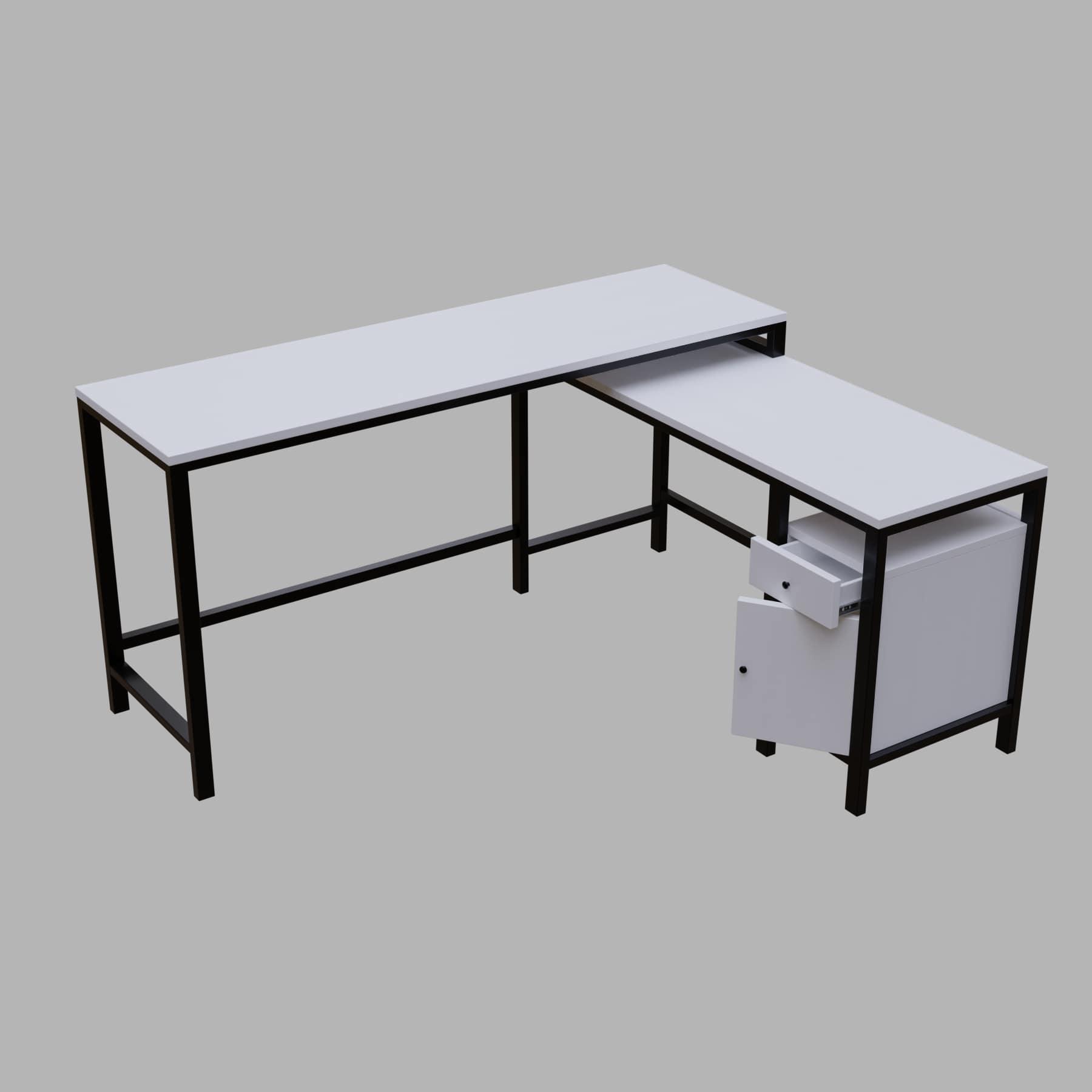 Maru l shaped Executive Desk with storage Design in white finish - Ouch Cart