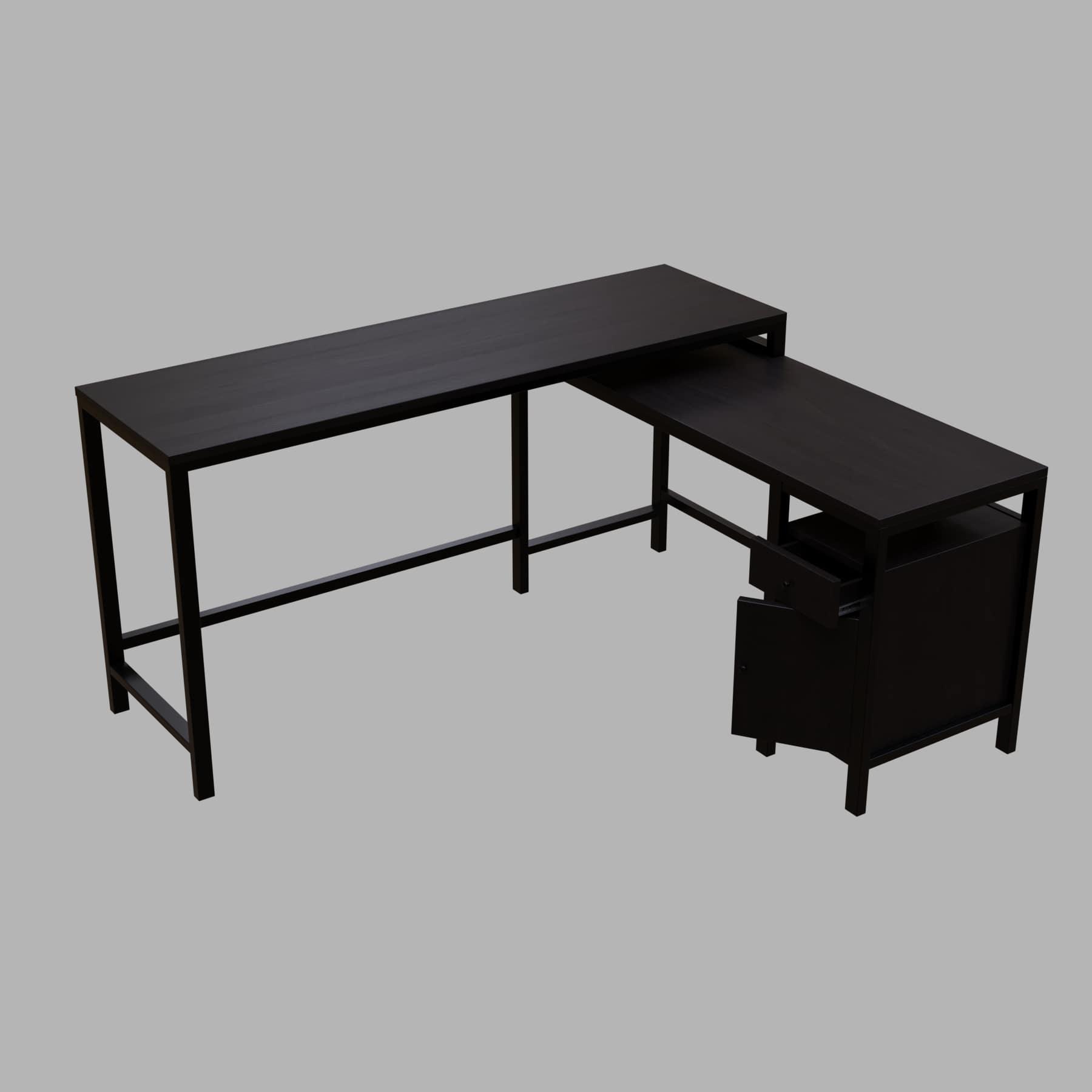 Maru l shaped Office Table with Storage Design in brown finish - Ouch Cart