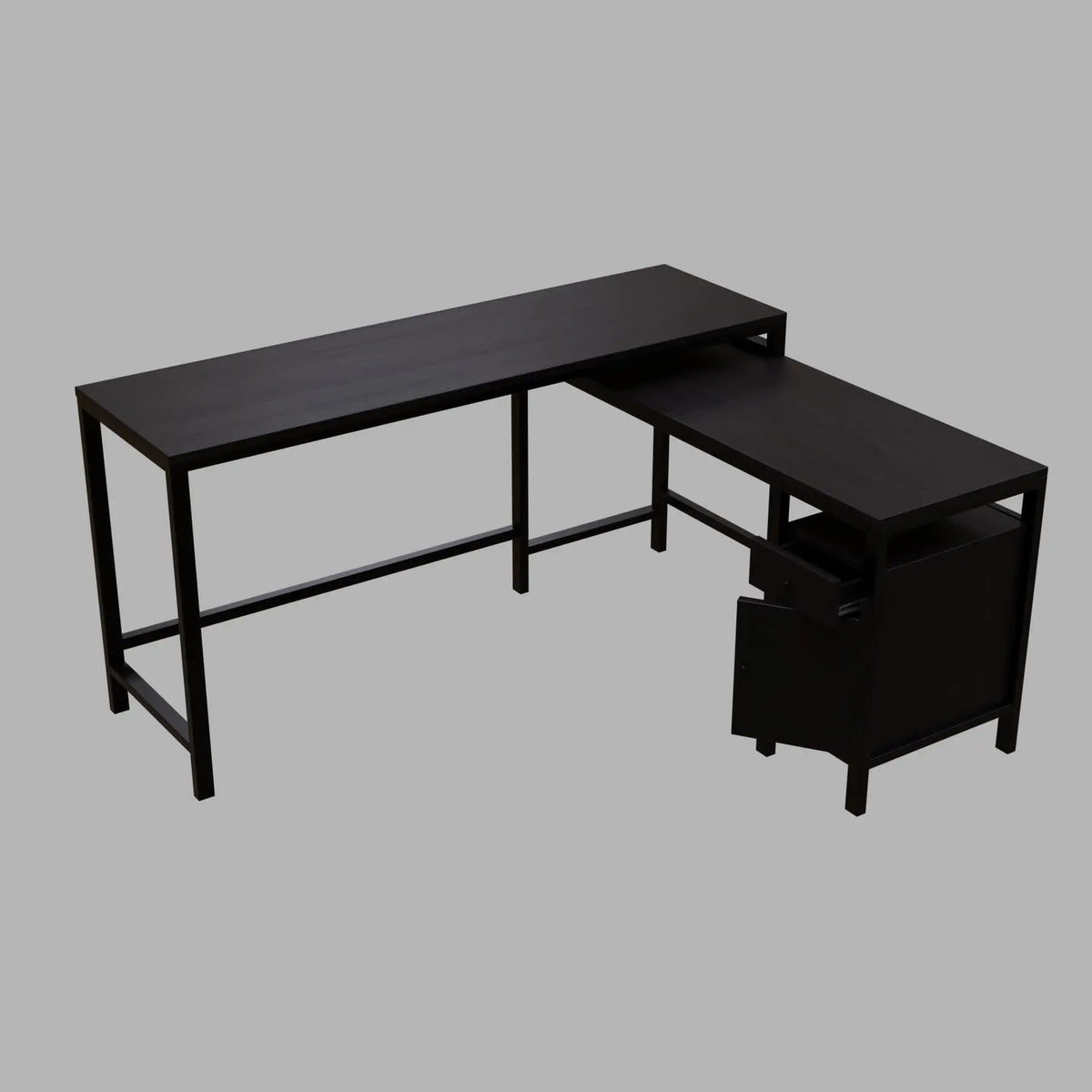 Maru l shaped Office Table with Storage Design in brown finish - Ouch Cart