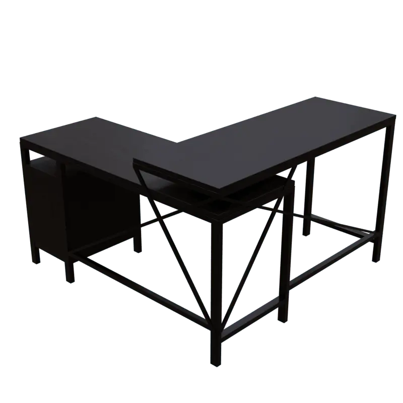 Maru l shaped Office Table with Storage Design in brown finish - Ouch Cart