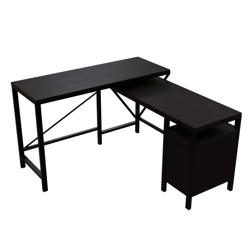 Maru l shaped Office Table with Storage Design in brown finish - Ouch Cart