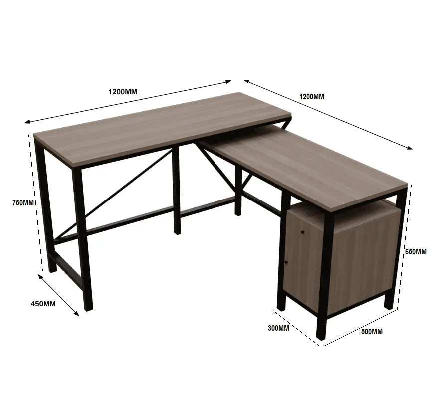 Maru l shaped Office Table with Storage Design in brown finish - Ouch Cart
