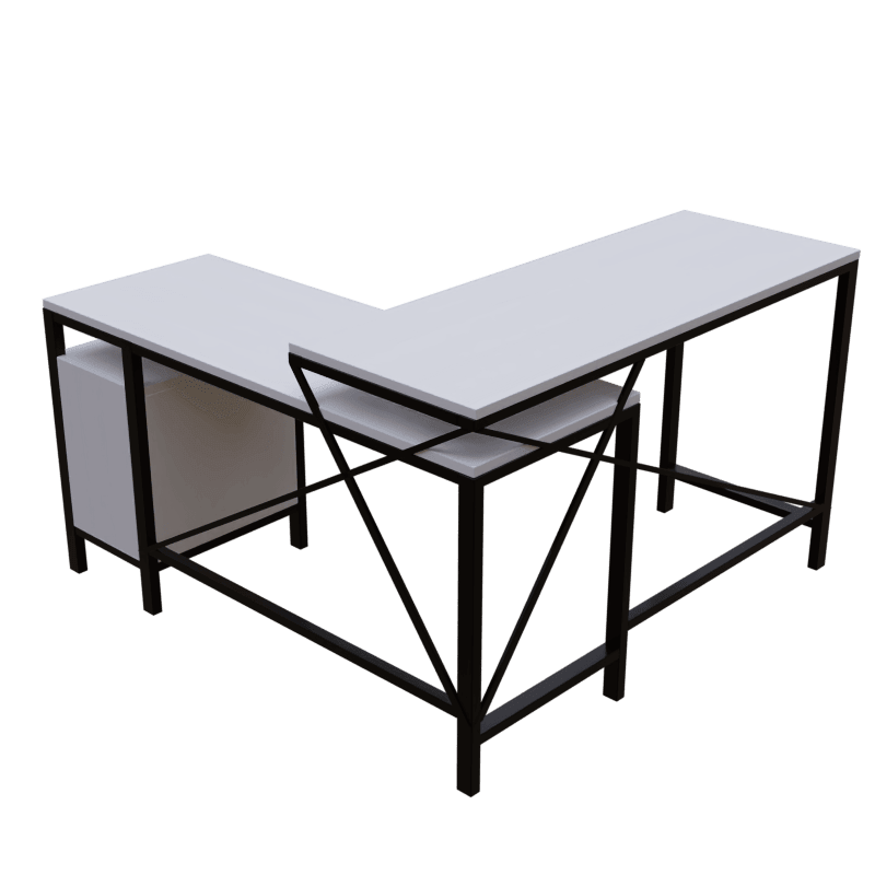 Maru l shaped Executive Desk with storage Design in white finish - Ouch Cart