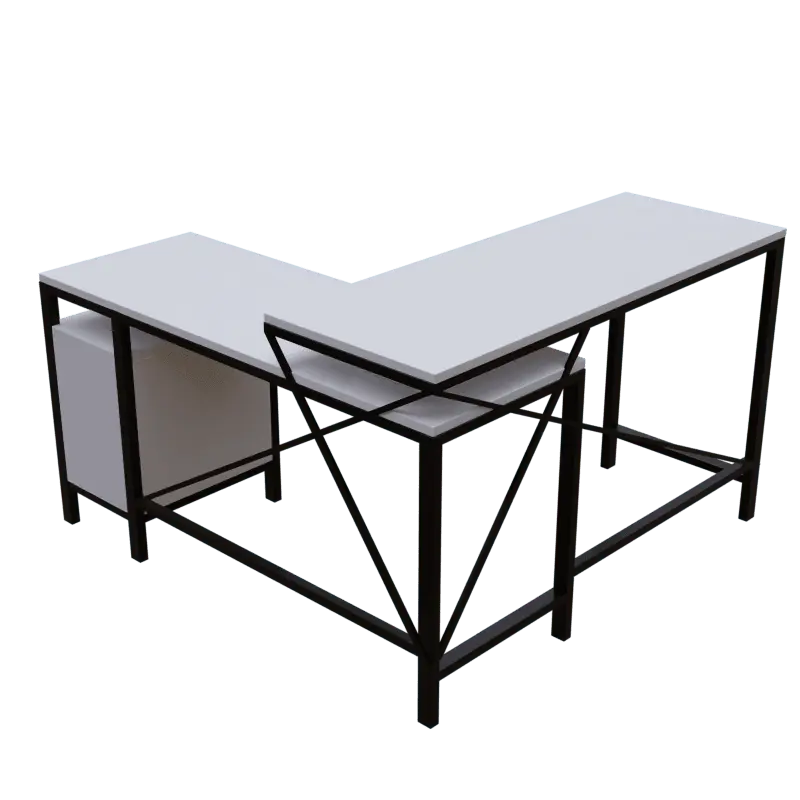 Maru l shaped Executive Desk with storage Design in white finish - Ouch Cart