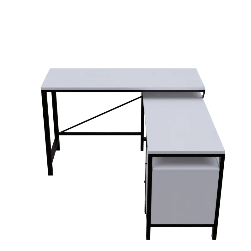 Maru l shaped Executive Desk with storage Design in white finish - Ouch Cart