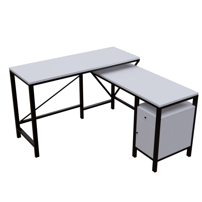 Maru l shaped Executive Desk with storage Design in white finish - Ouch Cart