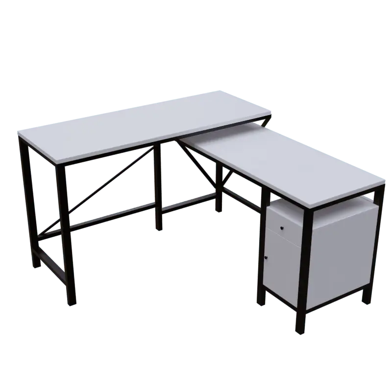 Maru l shaped Executive Desk with storage Design in white finish - Ouch Cart