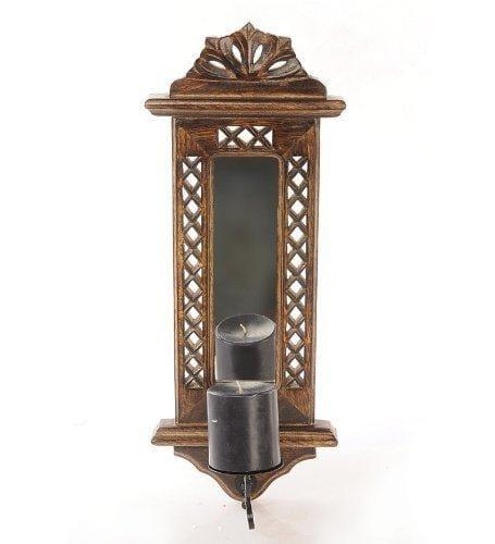 Wooden Wall Hanging Miror Reflection Candle Holder - Ouch Cart