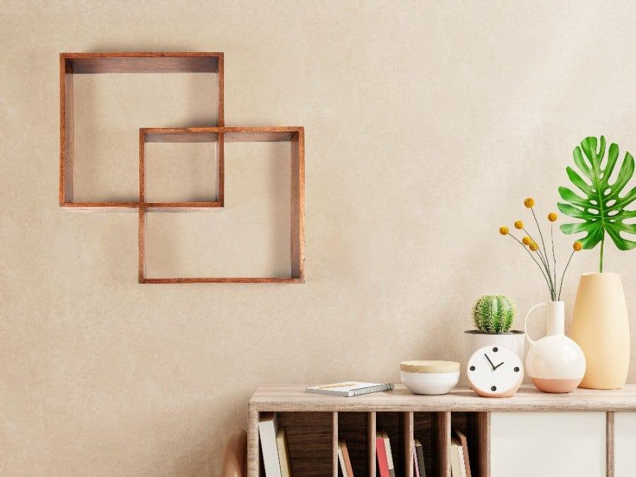 Sheesham Wood Miraya Squared Wall Shelf - Ouch Cart