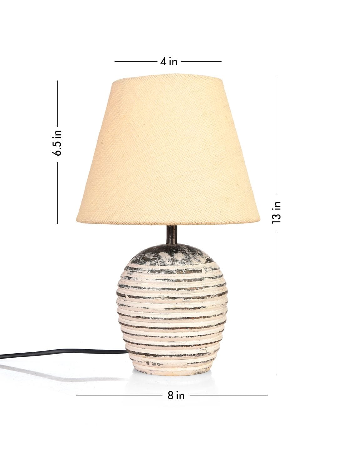 Striped Wooden White Lamp with White Jute Shade