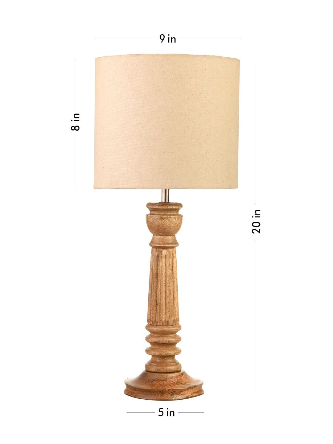 Pillar Brown Lamp with White Cotton Shade