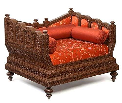 Handicrafts Sheehsam Wood Hand Carving Royal Chair/SInghasan - Ouch Cart
