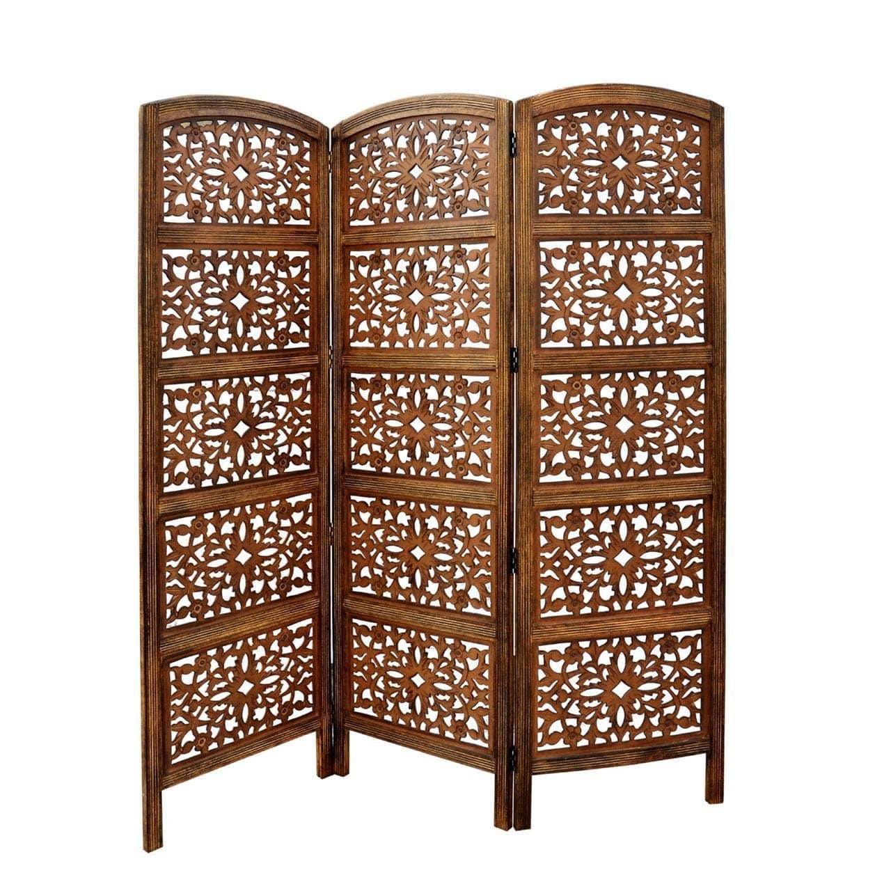 3 Panel Wooden Partition | Room dividers | Wooden Room Separators for Living Area - Ouch Cart