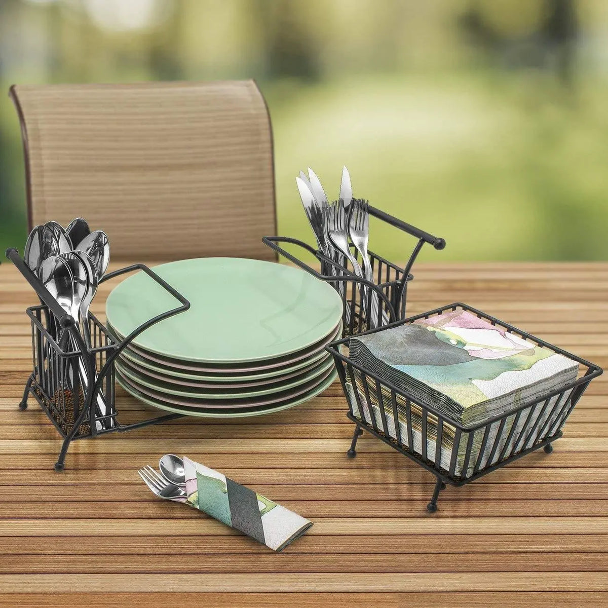 Utensil Holder Use for Napkin, Cutlery, Plate Holder, Tabletop Organizer Ideal for Dining Table, Party, Buffet, Kitchen, Entertaining (Black) Iron. - Ouch Cart