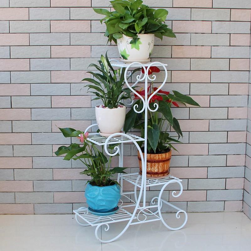Metal Plant Stand Flower Holder Racks 4 Tier Shelves Patio Indoor Outdoor Garden Displaying Wrought Iron Flowers Planters Shelf Organizer - Ouch Cart