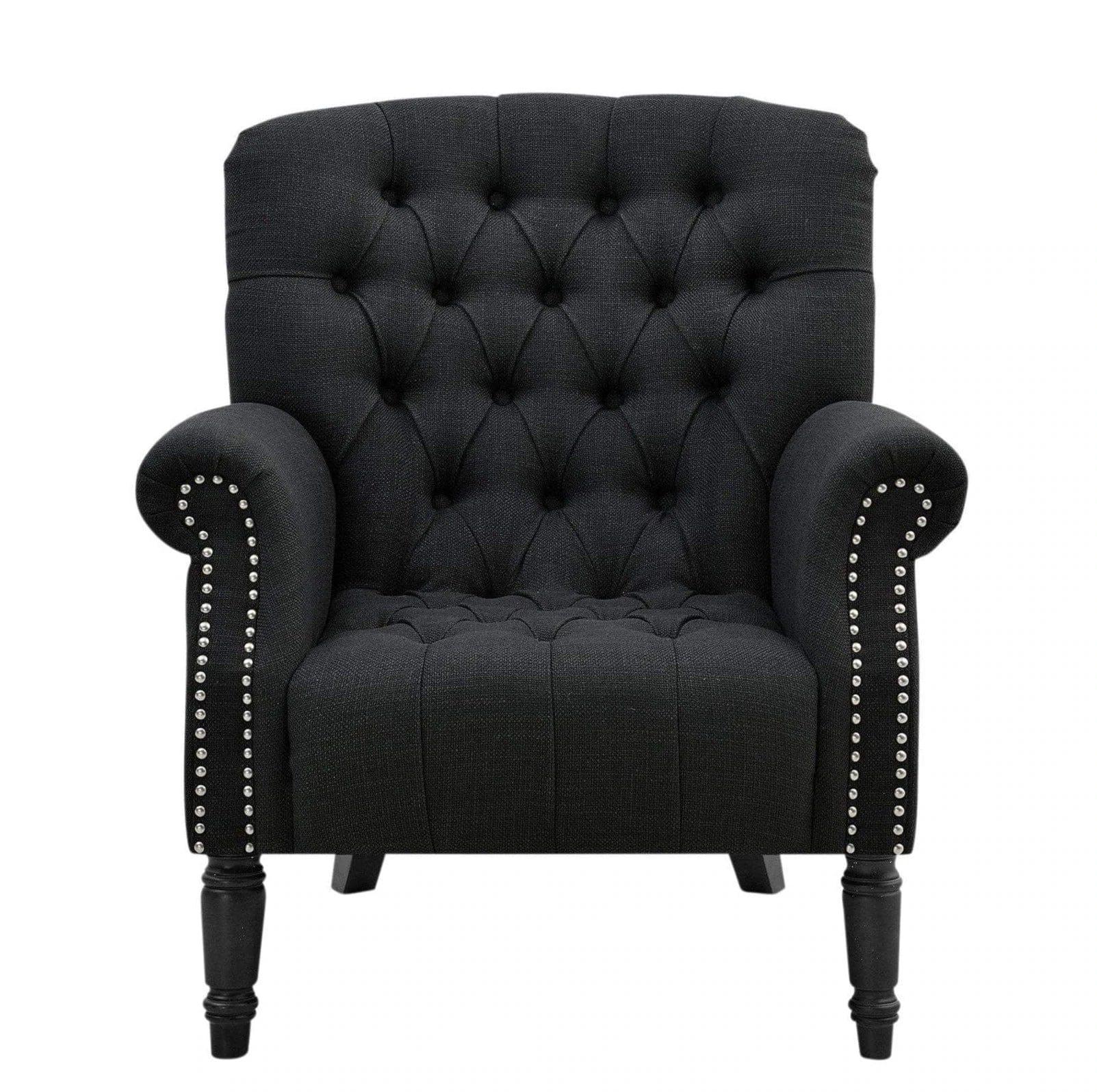 MAURICE BUTTONED ARMCHAIR BLACK - Ouch Cart