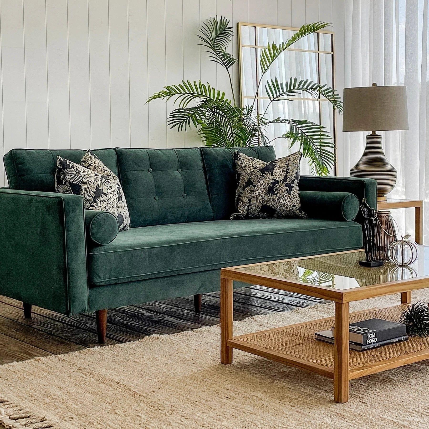 VELVET 3 SEATER FABRIC SOFA FOREST GREEN COLOUR - Ouch Cart