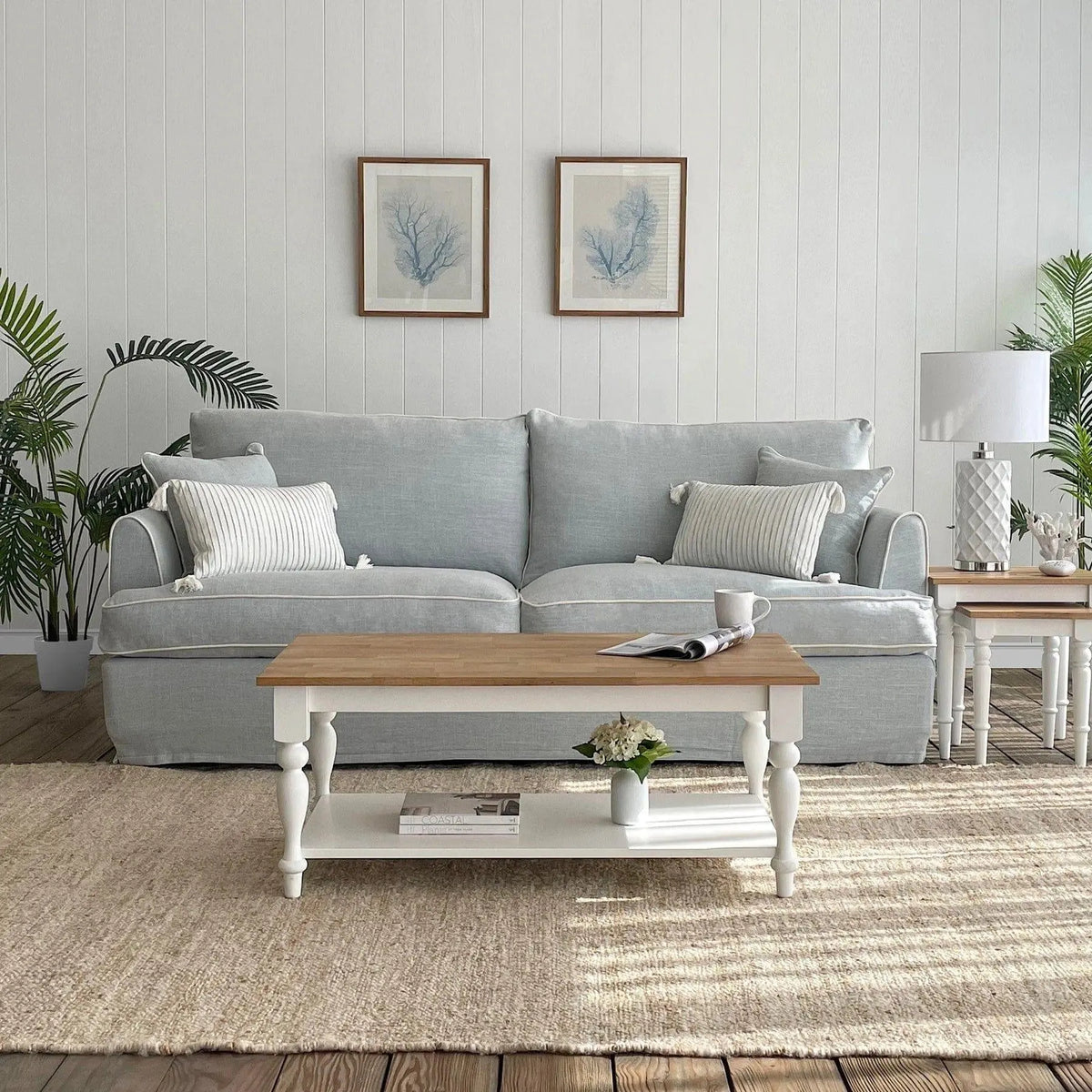 WOODEN COFFEE TABLE NATURAL AND WHITE - Ouch Cart