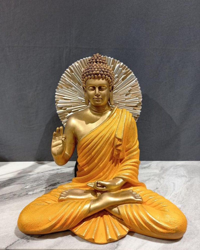 Polyresin Gold & Yellow Buddha With Gold & Black Big Stand (Combo) - Ouch Cart
