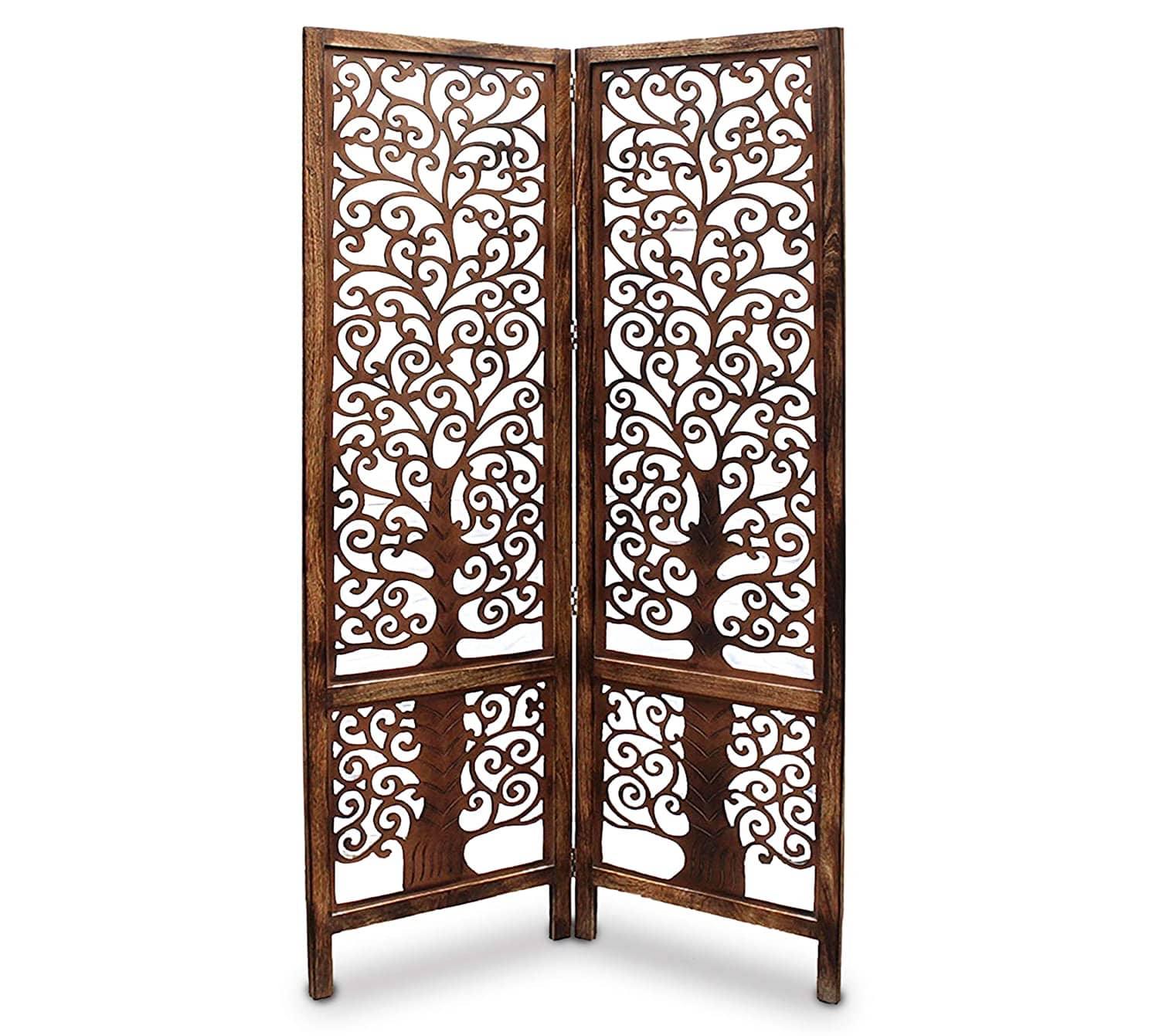 wooden Handcrafted 2 Panel Brown Wooden Room Partition/Divider - Ouch Cart