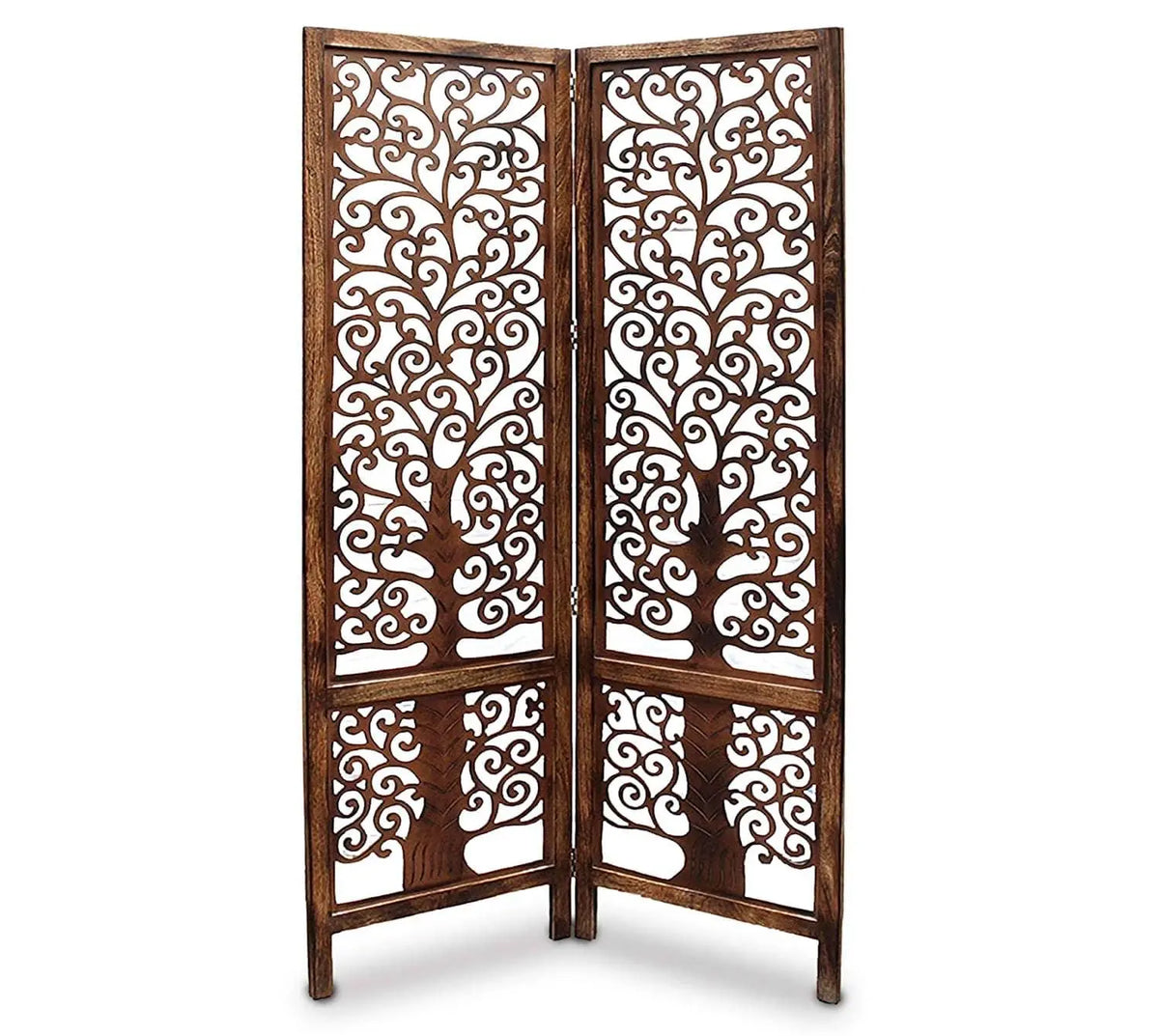 wooden Handcrafted 2 Panel Brown Wooden Room Partition/Divider - Ouch Cart