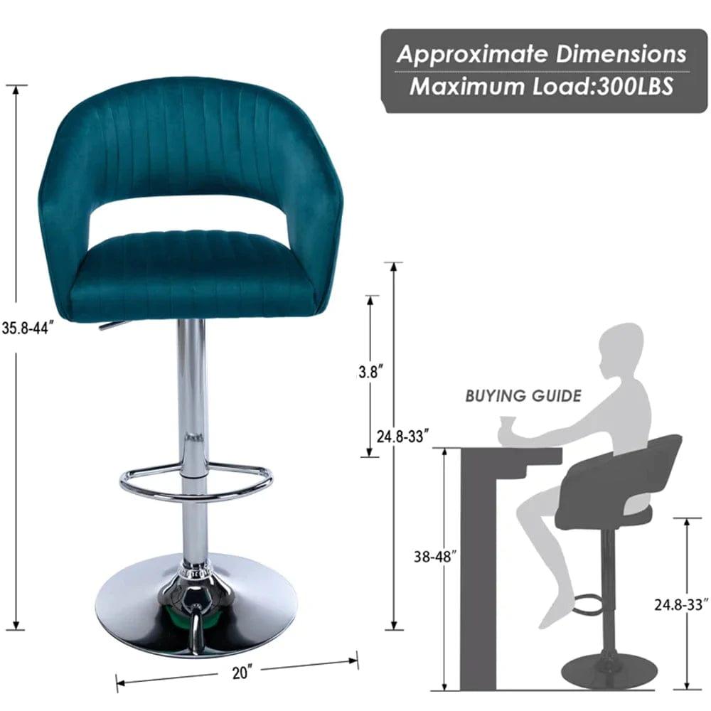 Emerald Plush Feel Velvet Adjustable Pack of 1 Bar Stool - Ouch Cart