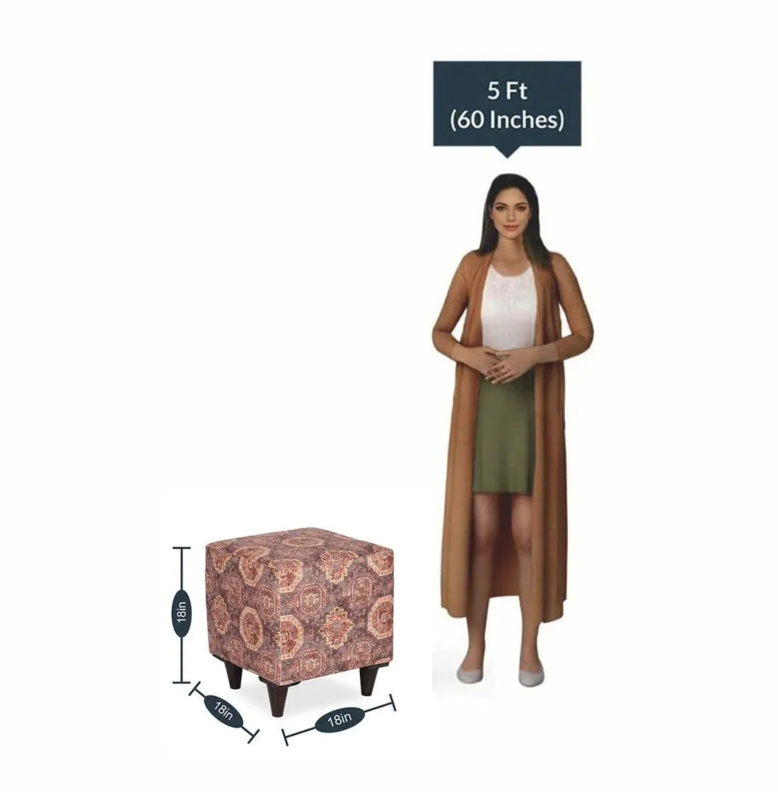 DOE BUCK SQUARE PRINTED OTTOMAN WITH WOODEN LEG - Ouch Cart