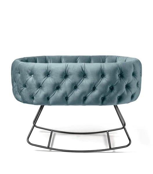 Deep Button Luxury Bassinet with Curve Base Blue - Ouch Cart