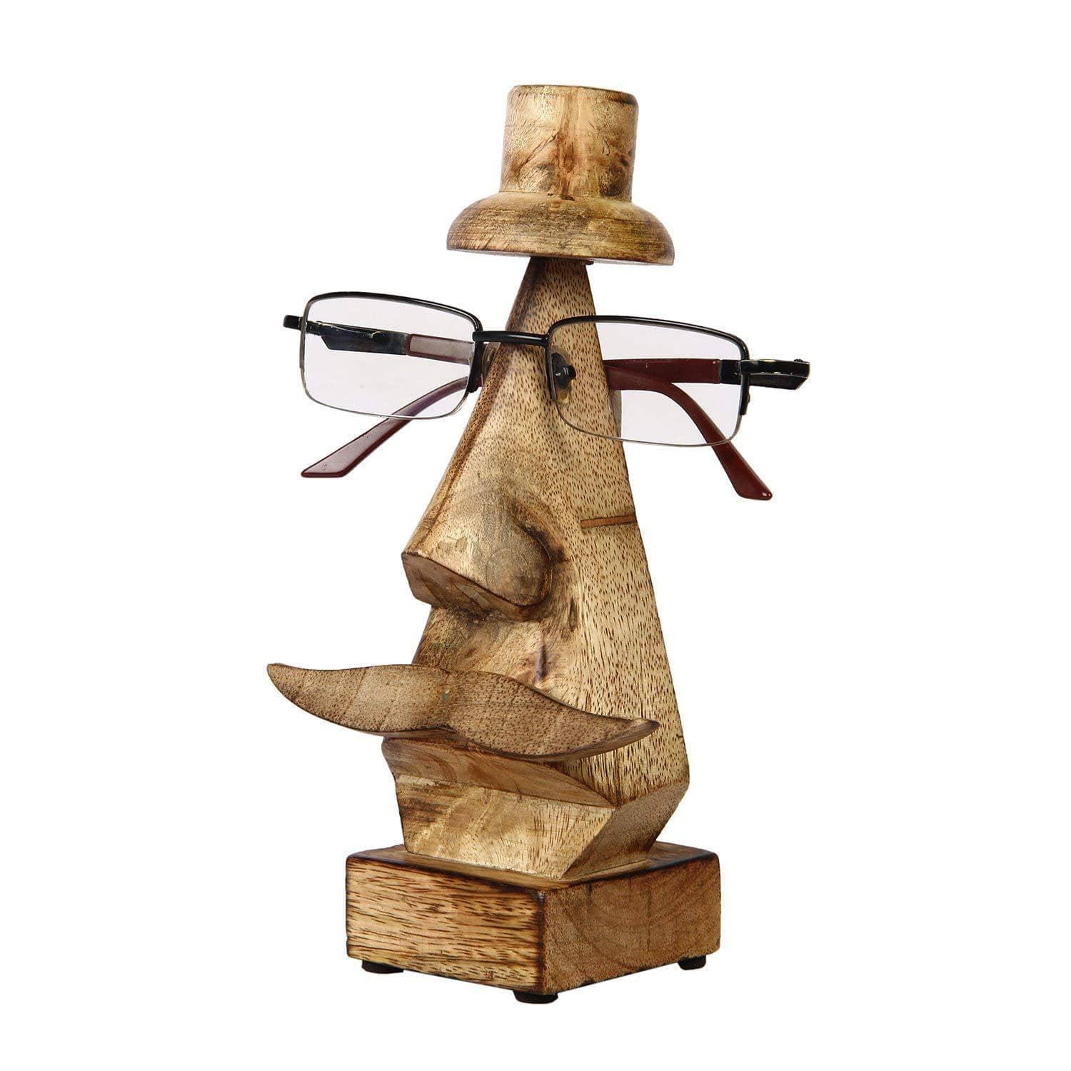 Wooden Hand Carved Eyeglass Nose Shaped Spectacle Holder - Ouch Cart