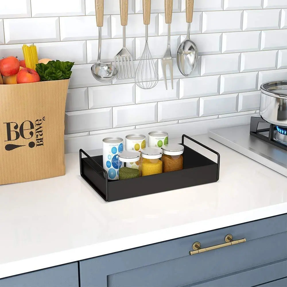 Bathroom Vanity Tray, Bathroom/Kitchen/ Countertop Storage Shelf Organizer, Tea Table Decorative Tray Cosmetic Jewelry Organizer Tray, Black - Ouch Cart