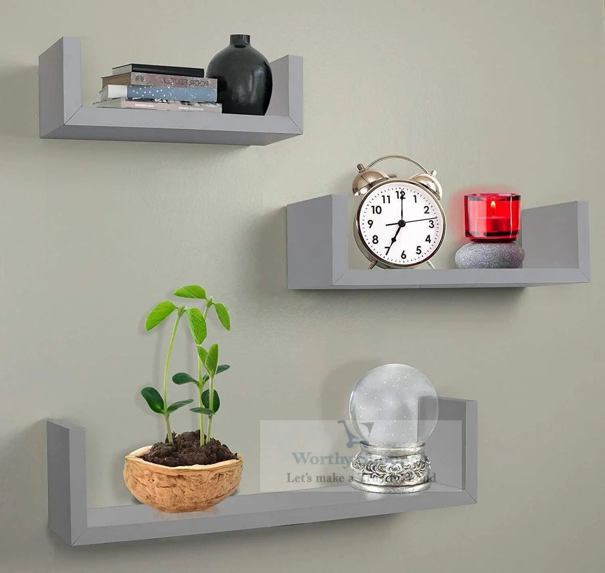 Wooden Set of 3 Floating U Shelves - Ouch Cart