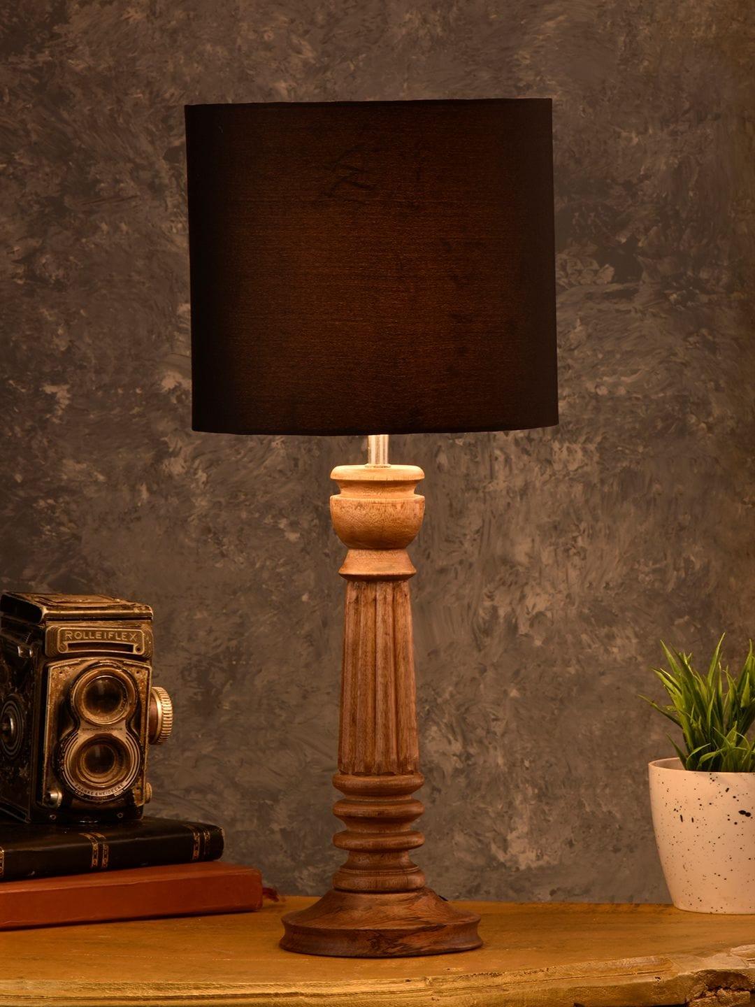 Pillar Brown Lamp with Black Cotton Shade - Ouch Cart
