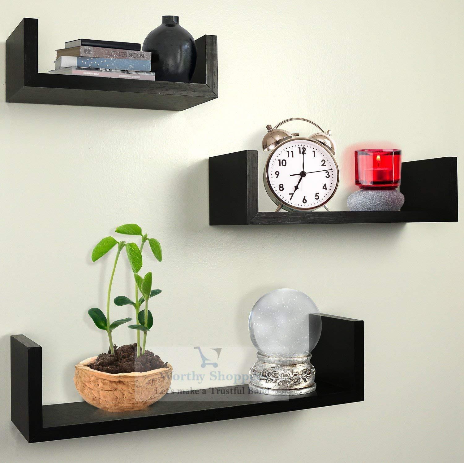 Greenco Set of 3 Floating Wall U Shelves, Floating Wall Shelves, Storage  Shelves White Finish