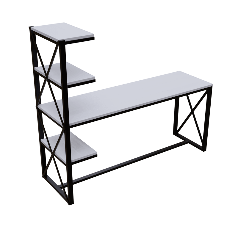 Valor Study Table with Shelves in White Color - Ouch Cart