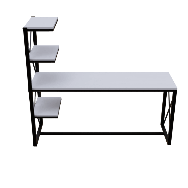 Valor Study Table with Shelves in White Color - Ouch Cart