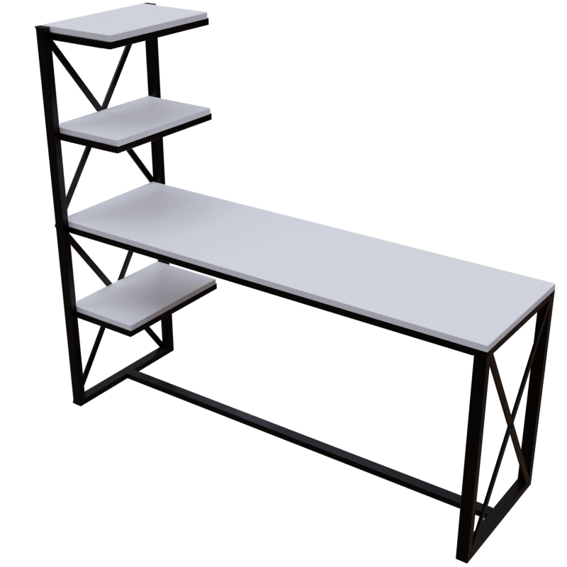 Valor Study Table with Shelves in White Color - Ouch Cart