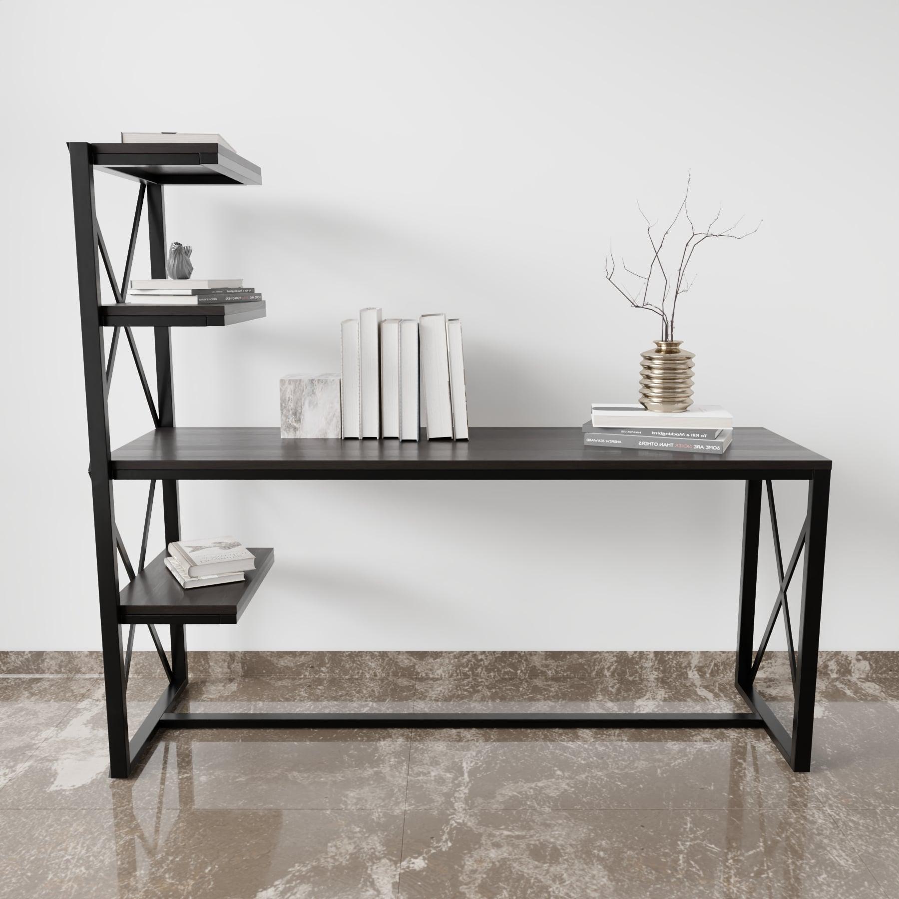 Valor Study Table with Open Storage Shelves in Brown Color - Ouch Cart