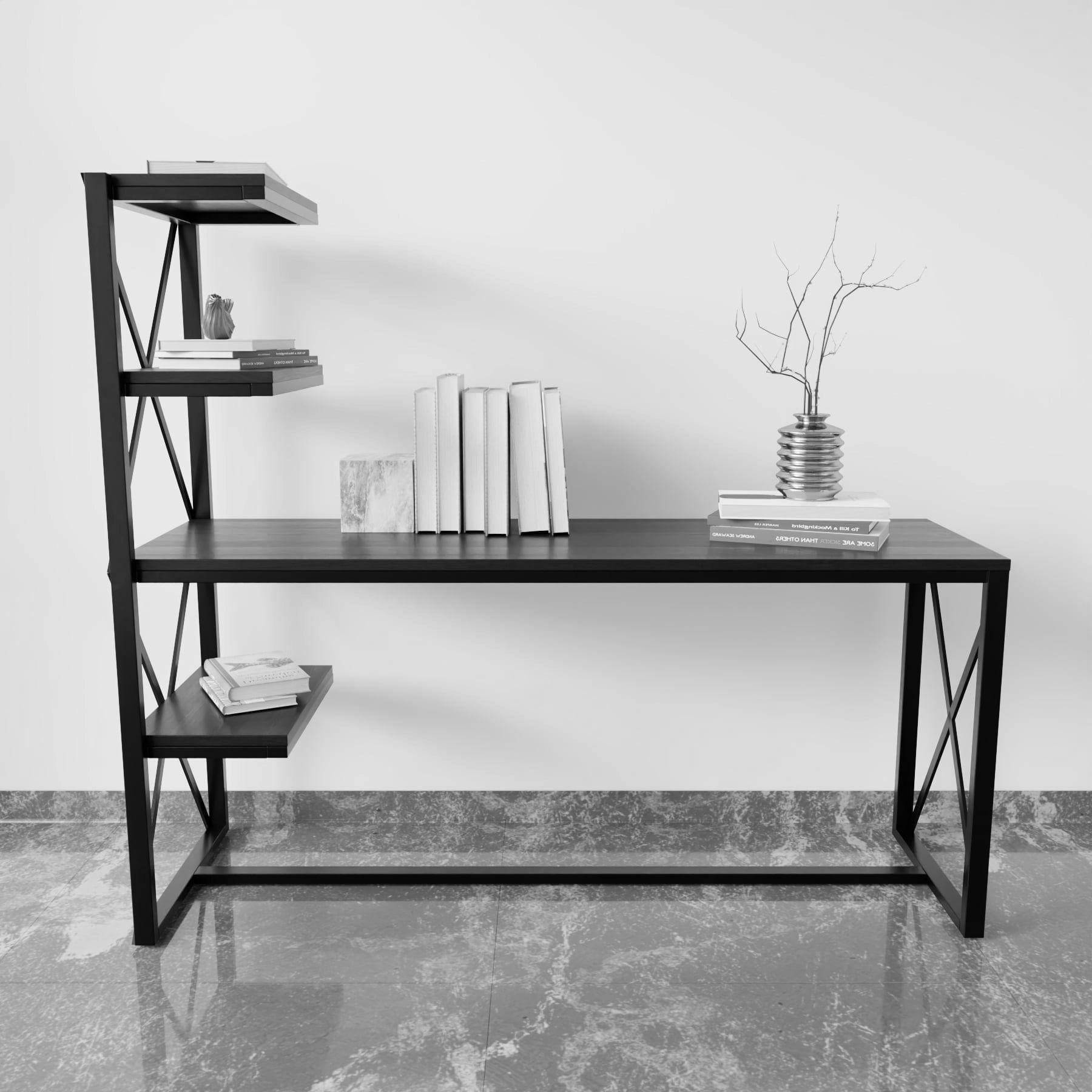 Valor Study Table with Open Storage Shelves in Brown Color - Ouch Cart