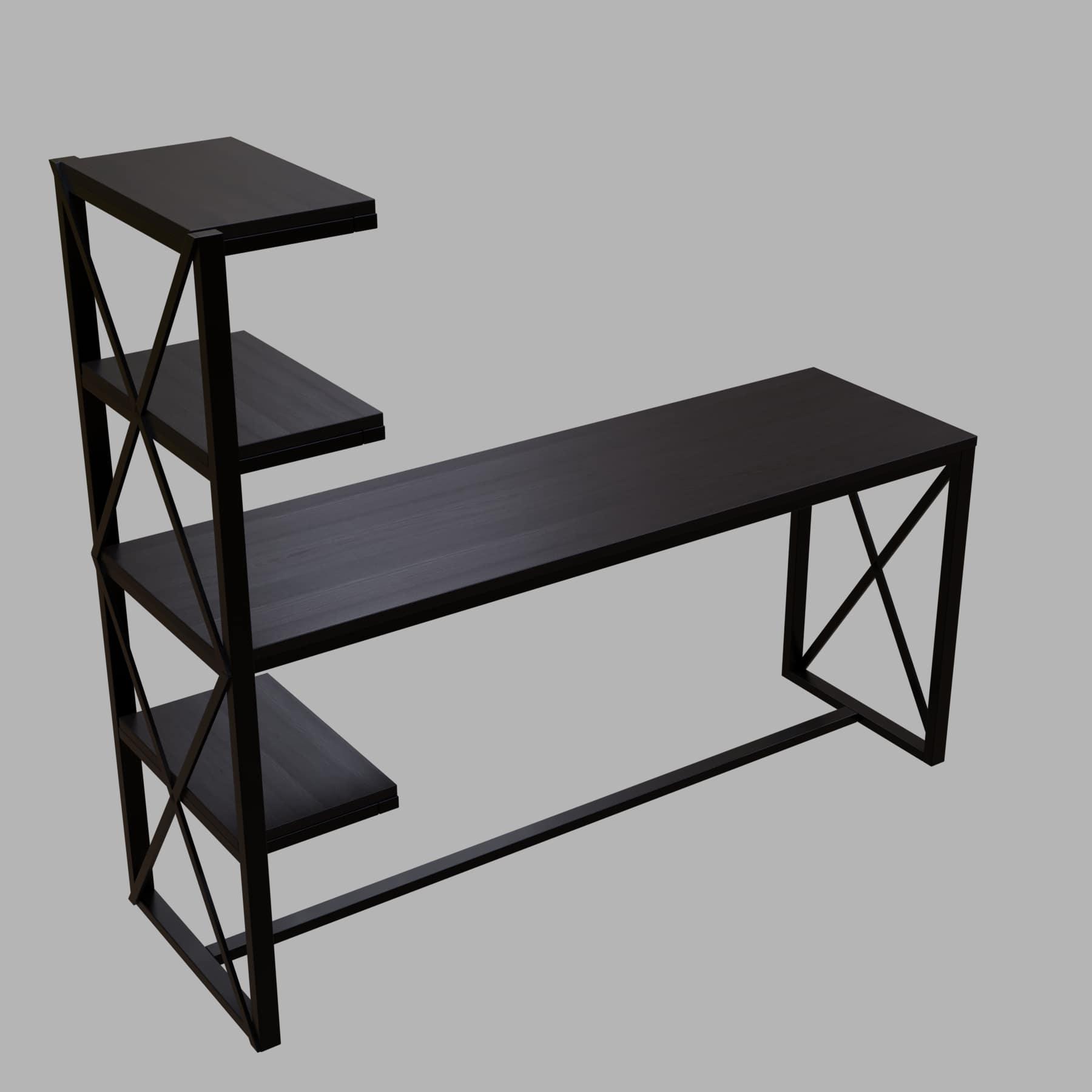 Valor Study Table with Open Storage Shelves in Brown Color - Ouch Cart