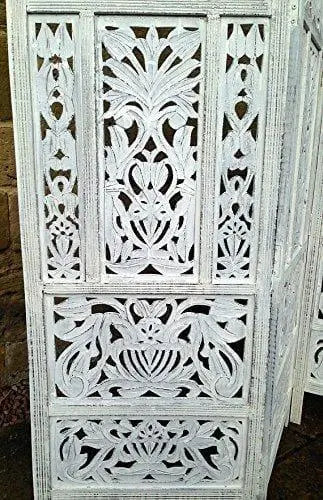 4 Panel Handcrafted Wooden Partition Screen Room Divider, Natural Wood Color Wooden Partition Foldable Room Partition Screen Dividers 4 Panels Wooden Partition Room Divider Flooring & Wall Panels Room Partitions - Ouch Cart