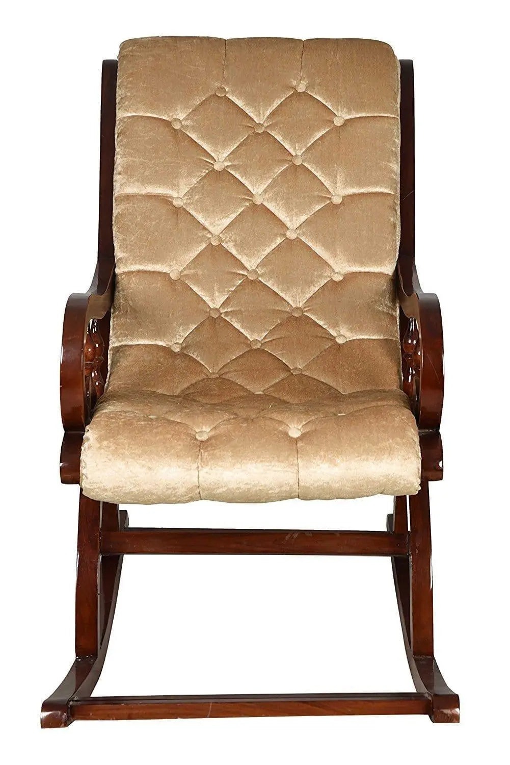 Royal Look Hand Crafted Rocking Chair in Teak Wood with Cushion for Living Room Garden Lounge Wooden Hand Crafted Rocking Chair - Ouch Cart