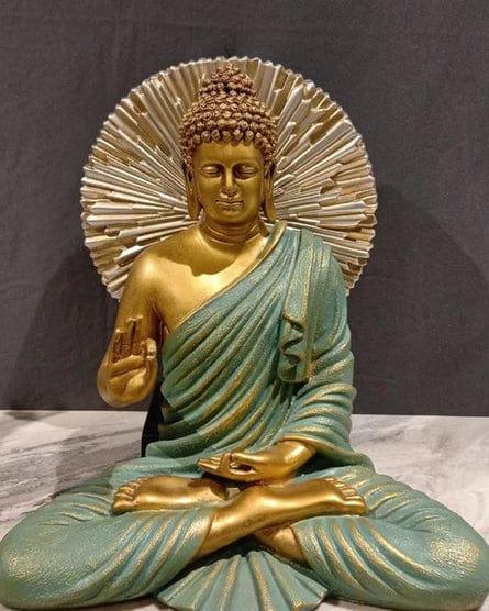 Polyresin Green Buddha With Gold & Black Big Stand (Combo) - Ouch Cart