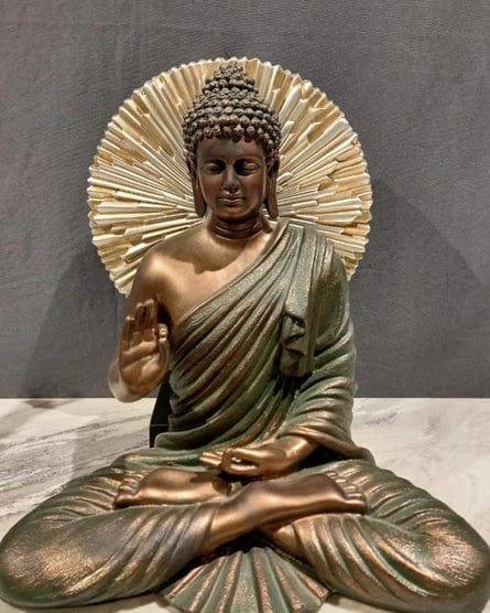 Polyresin Multicolour Buddha With Gold & Black Big Stand (Combo) - Ouch Cart
