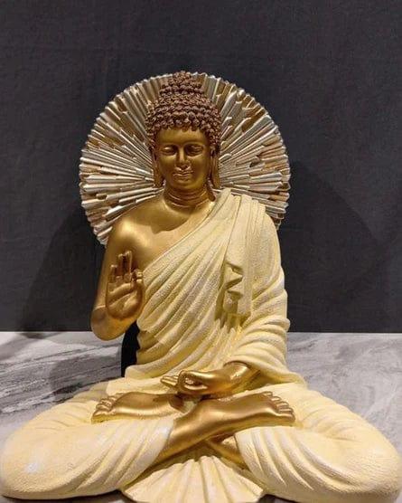 Polyresin Cream Buddha With Gold & Black Big Stand (Combo) - Ouch Cart