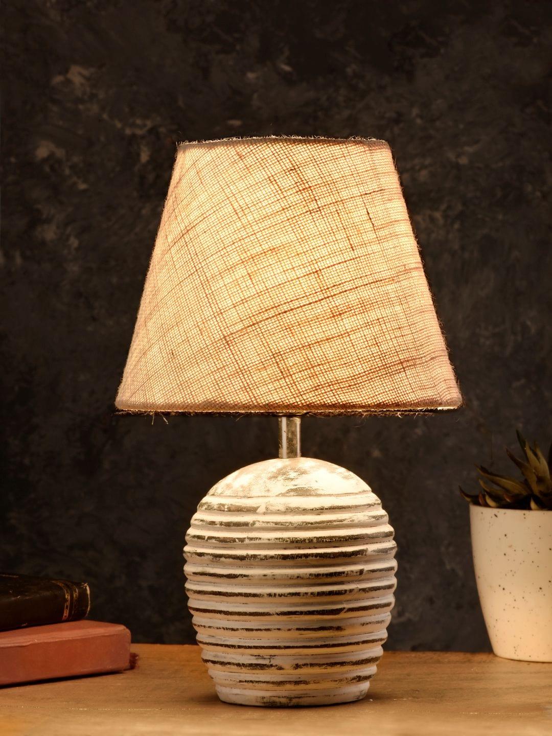 Striped Wooden White Lamp with White Jute Shade - Ouch Cart