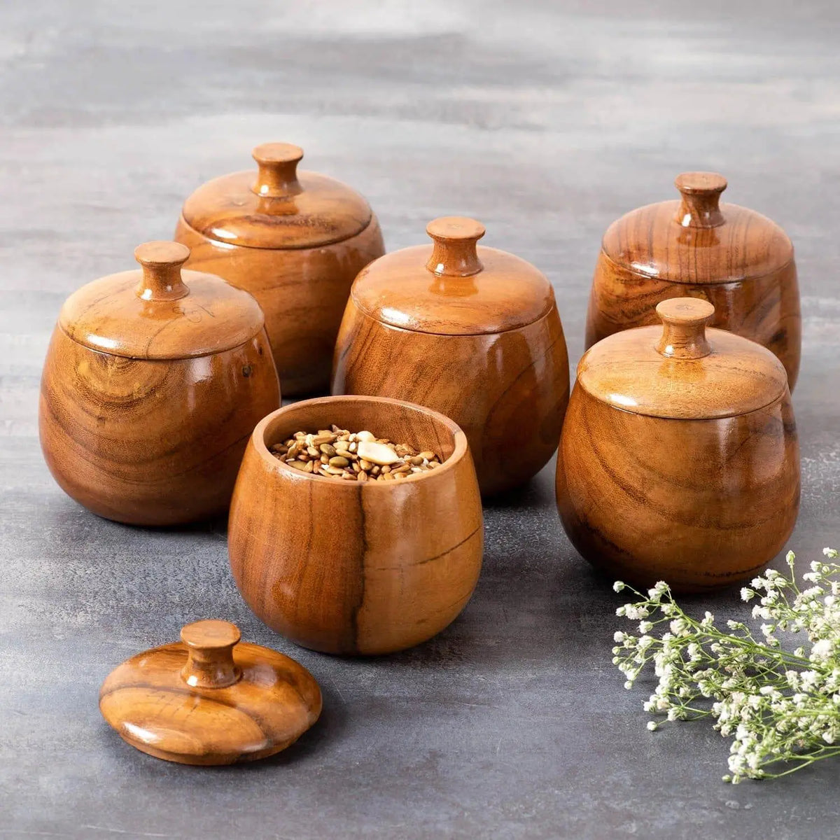 WOODEN SMALL CONTAINER FOR SAUCE || SPICE|| PICKLE || FOOD SAFE ( SET OF ) - Ouch Cart